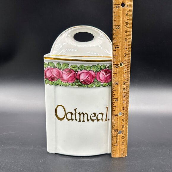 Antique German Oatmeal Canister Pink Roses Floral Kitchen Storage Pink Flowers - Picture 11 of 13